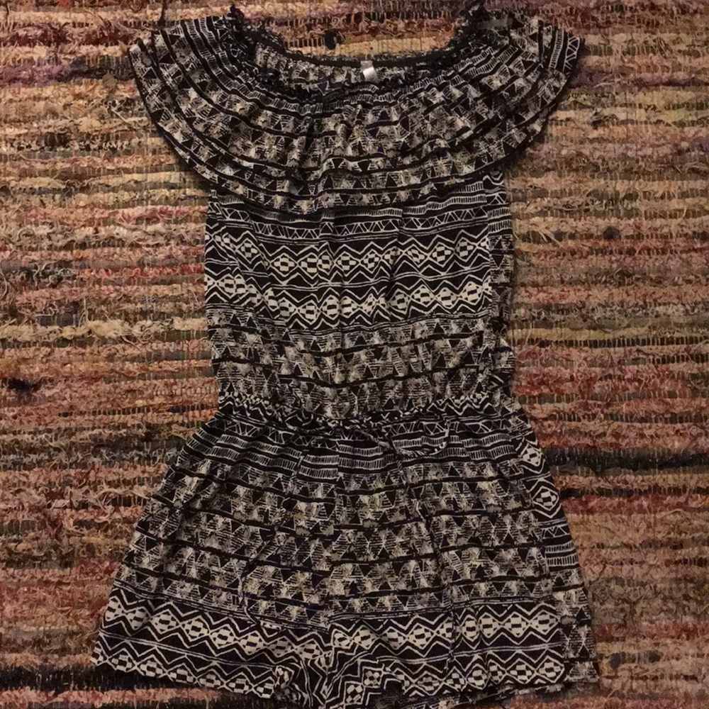 Black, white, and beige silky tribal romper